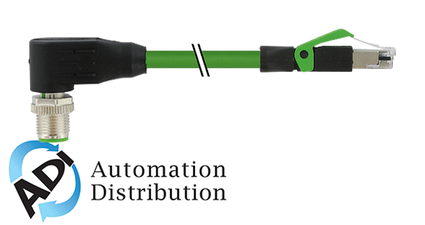 Murrelektronik 7000-44761-8000300 m12 male 90?? / rj45, 0??, shielded, ethernet, pvc 2x2xawg22 shielded gn ul,csa+dragchain 3m