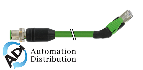 Murrelektronik 7000-44741-7960080 m12 male 0?? / rj45, 45?? left, shielded, ethernet, pur 2x2xawg22 shielded gn ul,csa+dragchain 0,8m