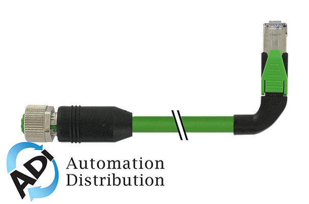 Murrelektronik 7000-44657-7961000 m12 female 0?? / rj45 90?? left shielded ethernet, pur 2x2xawg22 shielded gn ul/csa+dragchain 10m