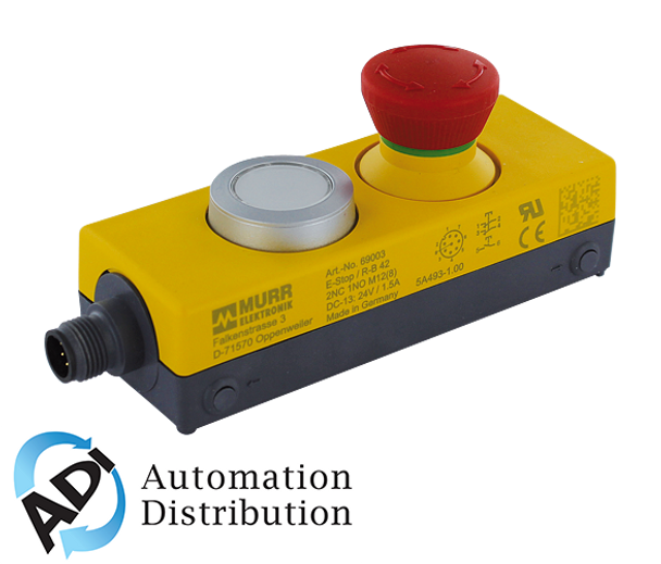 Murrelektronik 69004 emergency stop with 2 positive opening, contacts in a ip65 enclosure, reset button with 1 illuminated push button with 1 no, m12 connection, 8 poles