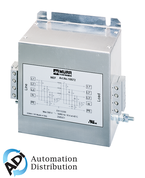 Murrelektronik 10572 mef emc-filter 3-phase 1-stage with neutral, i:18a u:4x500 vac, with increased attenuation