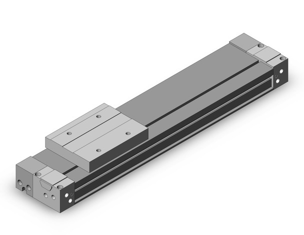 <h2>Rodless Cylinder, MY1H, Mechanically Jointed, Standard Bores - High Precision Guide</h2><p><h3>The MY1H Rodless Cylinders have a one-piece carriage and piston that runs its entire stroke length housed with an inner seal belt to maintain air pressure combined with an outer dust seal band to protect from contaminants. This design offers a compact footprint compared to rod-style cylinders and features a low profile. The integrated high precision linear guide improves positioning accuracy and repeatability. It also features an end-lock option capable of holding the carriage position at the stroke end. Air cushions are standard and external shock absorbers are optional.</h3>- Bore sizes: 16, 20 mm<br>- Stroke lengths: 50, 100, 150, 200, 250, 300, 350, 400, 450, 500, 550, 600 mm<br>- Minimum operating pressure: 0.15 MPa (22 psi)<br>- Speed: 100~1000 mm/sec (w/o stroke adjustment bolt), 100~1500 mm/sec (external shock absorber)<br>- Long stroke option: up to 1000 mm (XB11)<br>- Auto switch capable<br>- <p><a href="https://content2.smcetech.com/pdf/MY1.pdf" target="_blank">Series Catalog</a>