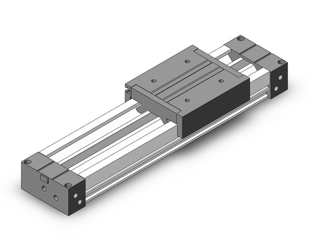 <h2>Rodless Cylinder, MY1M, Mechanically Jointed - Slide Bearing</h2><p><h3>The MY1M Rodless Cylinders have a one-piece carriage and piston that runs its entire stroke length housed with an inner seal belt to maintain air pressure combined with an outer dust seal band to protect from contaminants. This design offers a compact footprint compared to rod-style cylinders and features a low profile. The integrated slide bearing internal guide provides lateral stability protecting it from side load impacts. Air cushions are standard and external shock absorbers are optional.</h3>- Bore sizes: 16, 20, 25, 32, 40, 50, 63 mm<br>- Stroke lengths: 100, 200, 300, 400, 500, 600, 700, 800, 900, 1000, 1200, 1400, 1600, 1800, 2000, 3000, 4000, 5000 mm<br>- Minimum operating pressure: 0.15 ~ 0.20 MPa (22 ~ 29 psi)<br>- Speed: 100~1000 mm/sec (w/o stroke adjustment bolt), 100~1500 mm/sec (external shock absorber)<br>- Long stroke option: up to 5000 mm (XB11), up to 3000 mm for 16 bore<br>- Auto switch capable<br>- <p><a href="https://content2.smcetech.com/pdf/MY1.pdf" target="_blank">Series Catalog</a>