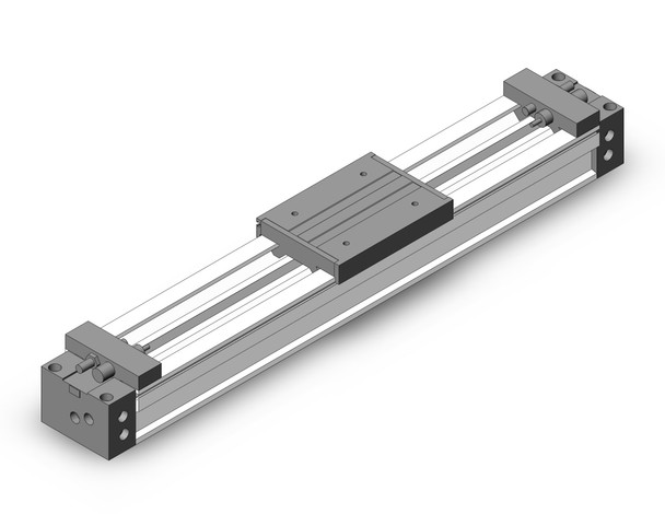 <h2>Rodless Cylinder, MY1M, Mechanically Jointed - Slide Bearing</h2><p><h3>The MY1M Rodless Cylinders have a one-piece carriage and piston that runs its entire stroke length housed with an inner seal belt to maintain air pressure combined with an outer dust seal band to protect from contaminants. This design offers a compact footprint compared to rod-style cylinders and features a low profile. The integrated slide bearing internal guide provides lateral stability protecting it from side load impacts. Air cushions are standard and external shock absorbers are optional.</h3>- Bore sizes: 16, 20, 25, 32, 40, 50, 63 mm<br>- Stroke lengths: 100, 200, 300, 400, 500, 600, 700, 800, 900, 1000, 1200, 1400, 1600, 1800, 2000, 3000, 4000, 5000 mm<br>- Minimum operating pressure: 0.15 ~ 0.20 MPa (22 ~ 29 psi)<br>- Speed: 100~1000 mm/sec (w/o stroke adjustment bolt), 100~1500 mm/sec (external shock absorber)<br>- Long stroke option: up to 5000 mm (XB11), up to 3000 mm for 16 bore<br>- Auto switch capable<br>- <p><a href="https://content2.smcetech.com/pdf/MY1.pdf" target="_blank">Series Catalog</a>