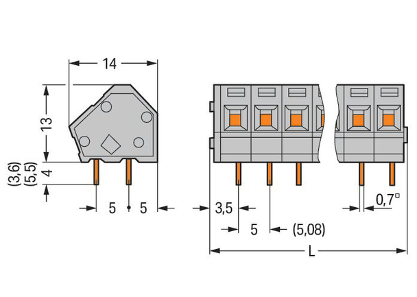 Wago 236-408/332-009/999-950 PCB terminal block, 2.5 mm² Pin spacing 5/5.08 mm 8-pole, light gray