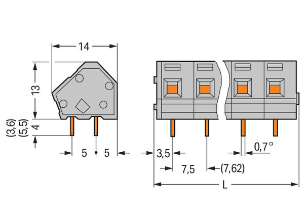 Wago 236-506/332-009/999-950 PCB terminal block, 2.5 mm² Pin spacing 7.5/7.62 mm 6-pole, light gray