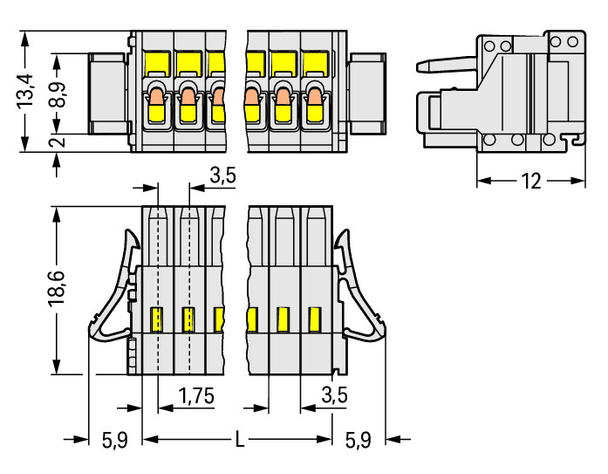 Wago 734-120/037-000/036-000 1-conductor female connector, CAGE CLAMP®, light gray