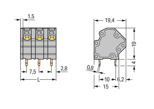 Wago 745-3158 PCB terminal block, 4 mm² Pin spacing 7.5 mm 8-pole, gray