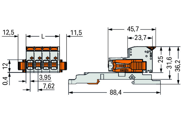 Wago 831-1104/038-000/306-000 1-conductor female connector lever Push-in CAGE CLAMP®,  light gray