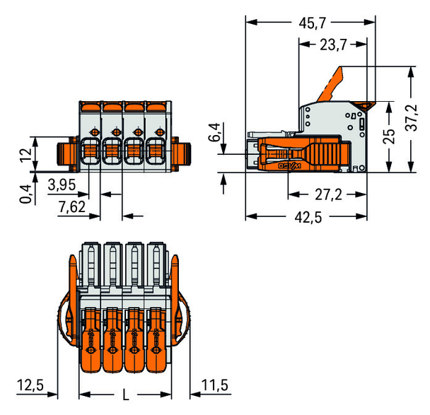 Wago 831-1108/038-000 1-conductor female connector lever Push-in CAGE CLAMP®,  light gray