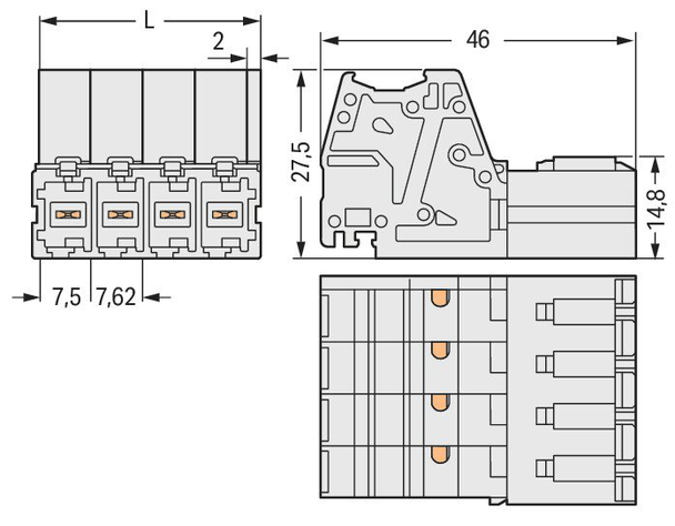 Wago 831-3205/000-9034 1-conductor male connector, Push-in CAGE CLAMP®, light gray