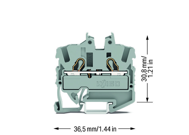 Wago 2052-1207 2-cond. miniature ground terminal block, with operating slots, green-yellow