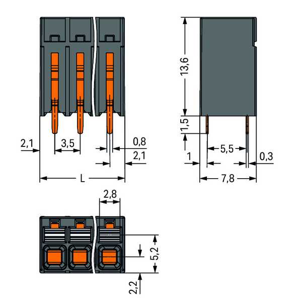 Wago 2086-1104/300-000 THR PCB terminal block, push-button 1.5 mm² Pin spacing 3.5 mm 4-pole, black