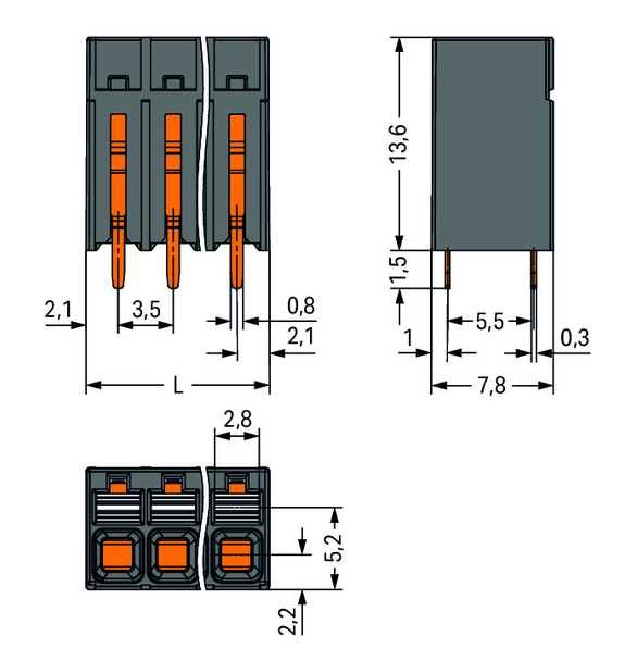 Wago 2086-1112/300-000 THR PCB terminal block, push-button 1.5 mm² Pin spacing 3.5 mm 12-pole, black