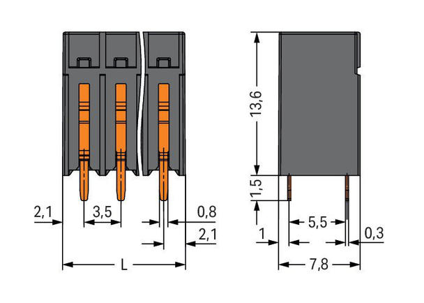 Wago 2086-1122/300-000 THR PCB terminal block, push-button 1.5 mm² Pin spacing 3.5 mm 2-pole, black