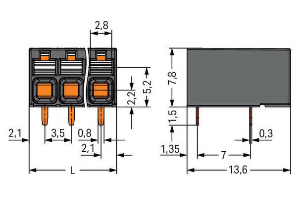 Wago 2086-1204/300-000 THR PCB terminal block, push-button 1.5 mm² Pin spacing 3.5 mm 4-pole, black