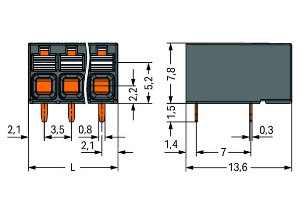 Wago 2086-1227/300-000 THR PCB terminal block, push-button 1.5 mm² Pin spacing 3.5 mm 7-pole, black