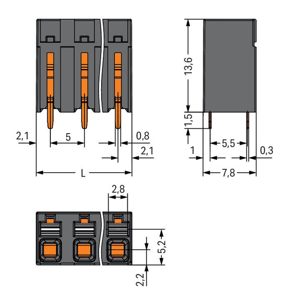 Wago 2086-3104/300-000 THR PCB terminal block, push-button 1.5 mm² Pin spacing 5 mm 4-pole, black