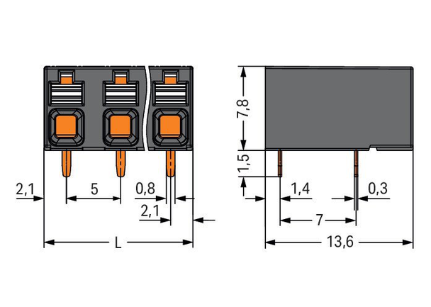 Wago 2086-3226/300-000 THR PCB terminal block, push-button 1.5 mm² Pin spacing 5 mm 6-pole, black