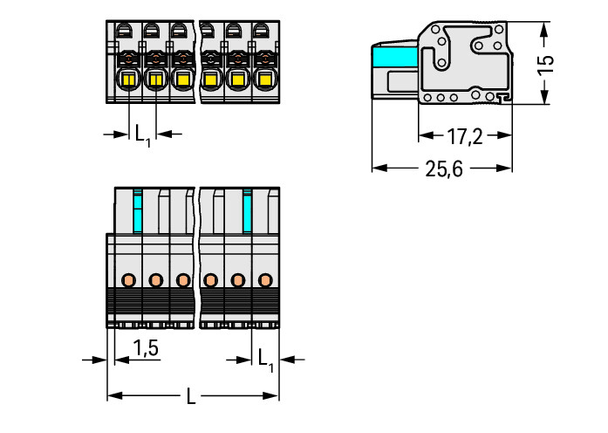 Wago 2721-103/026-000/133-000 1-conductor female connector, push-button Push-in CAGE CLAMP®, light gray