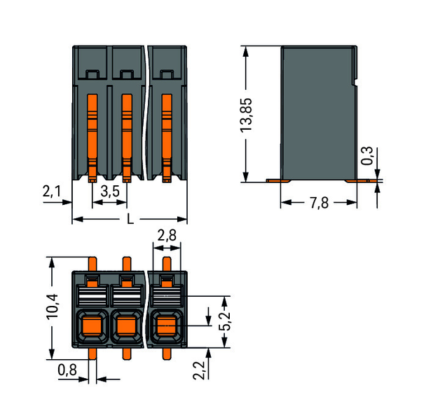 Wago SMD PCB terminal block, push-button 1.5 mm² Pin spacing 3.5 mm 2-pole, black Pack of 270