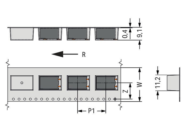 Wago SMD PCB terminal block, push-button 1.5 mm² Pin spacing 5 mm 8-pole, black Pack of 515