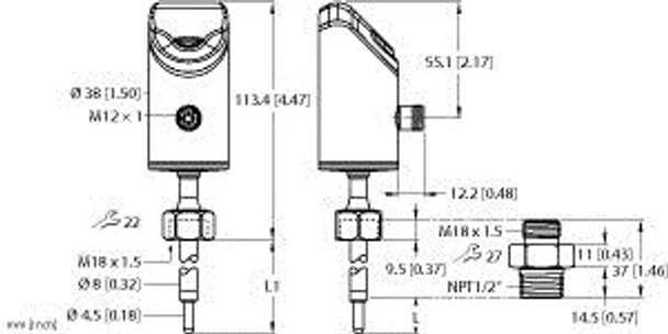 Turck Ts700-L050-16-2Upn8-H1141 Temperature Detection, With 2 PNP/NPN Transistor Switching Outputs