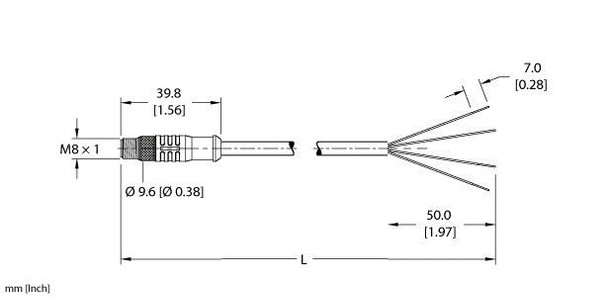 Turck Psgs 3M-5 Single-ended Cordset, Straight Male Connector