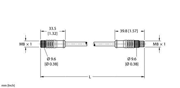 Turck Pkgs 3M-0.3-Psgs 3M Double-ended Cordset, Straight Female Connector to Straight Male Connector