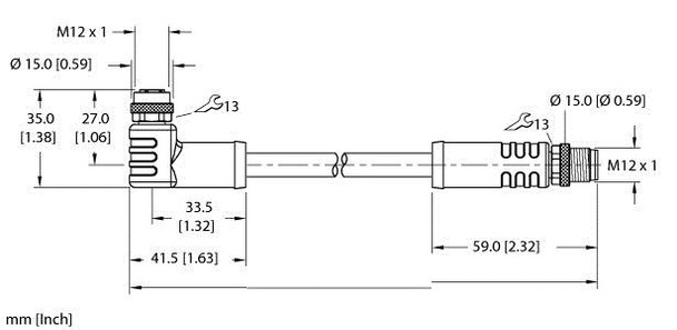 Turck Wkp46Pl-2-Rsp46Pl Power Cable, Extension Cable