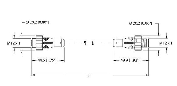 Turck Ekrt-Esrt-A5.500-Hua6-2 Actuator and Sensor Cordset, Extension Cable
