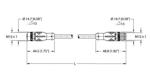 Turck Ekrb001-Esrb001-A5.500-We2Y-18 Actuator and Sensor Cordset, Extension Cable