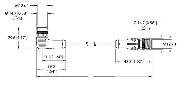Turck Ekwb001-Esrb001-A4.400-Gc2Y-1 Actuator and Sensor Cordset, Extension Cable