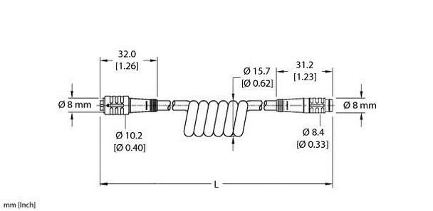 Turck Pkg 4Z-3-Psg 3/S90-Sp Actuator and Sensor Cordset, Extension Coil Cordset