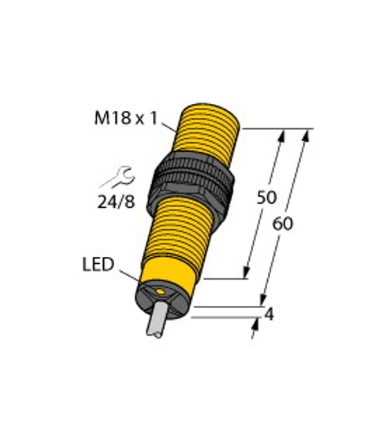 Turck Bi5-S18-Rz3X/S100 7M Inductive Sensor, With Increased Temperature Range, Standard