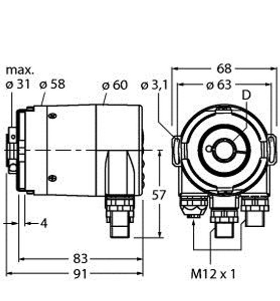 Turck Rm-36B12E-9A28B-R3M12 Absolute Rotary Encoder - Multiturn, Industrial Line