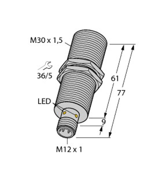 Turck Bi15-Em30E-Ap45Xld-H1141 Inductive Sensor, For Use in Vehicle Board Nets, Standard