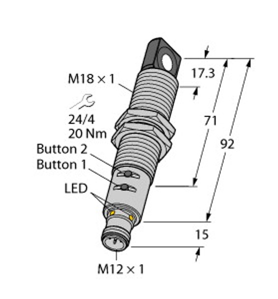 Turck Ru40U-M18Es-Liu2Pn8X2T-H1151 Ultrasonic Sensor, Diffuse Mode Sensor