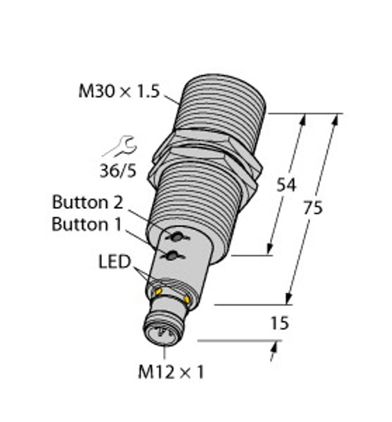 Turck Ru130U-Em30E-Liu2Pn8X2T-H1151/3Gd Ultrasonic Sensor, Diffuse Mode Sensor