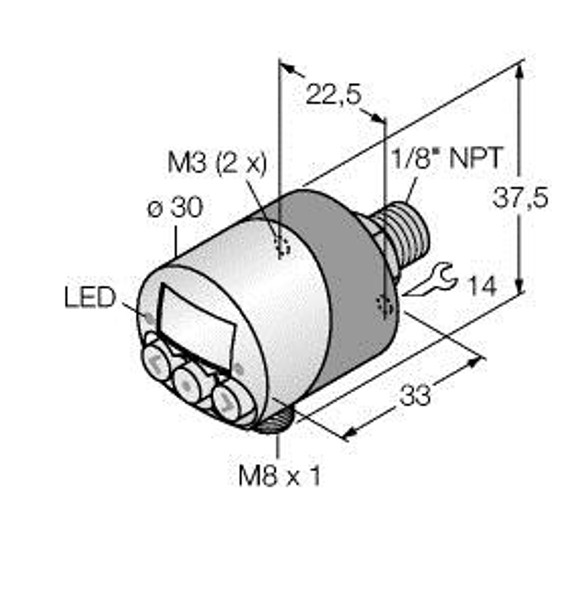 Turck Pk01Vr-N14Al-2Up8X-V1141 Pressure Sensor, 2 PNP Transistor Switching Outputs