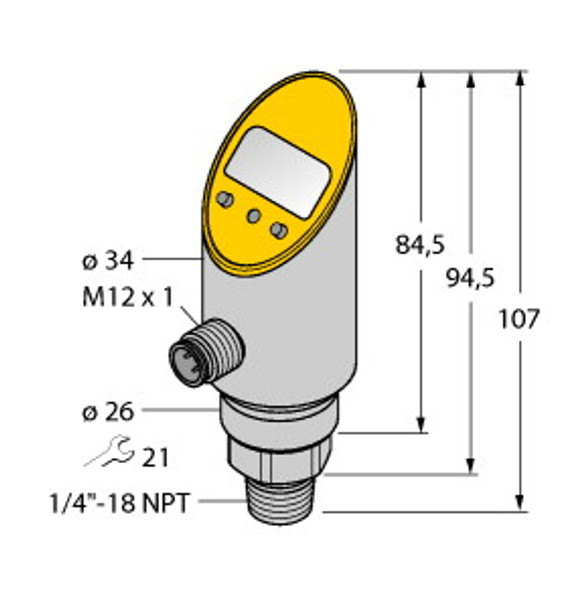 Turck Ps001R-303-Li2Upn8X-H1141 Pressure sensor, With Analog Output and PNP/NPN Transistor Switching Output, Output 2 Reprogrammable as Switching Output