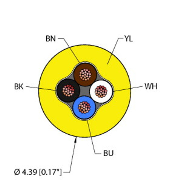 Turck Yel,Pvc,4X24,Cl2 General Purpose Cable, Reelfast Bulk Cable