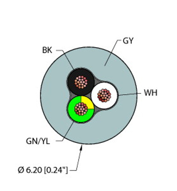 Turck Gry,Pvc,3X18,Itc,V3 Instrumentation Tray Cable, Reelfast Bulk Cable