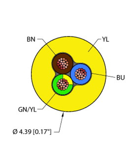 Turck Yel,Pvc,3X22,Awm,Msha General Purpose Cable, Reelfast Bulk Cable