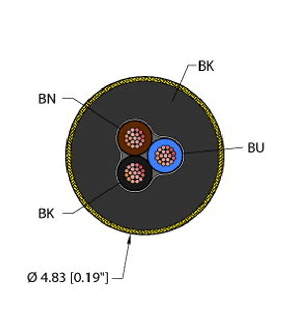 Turck Blk,Tpe,3X22,Aramid,Awm Weldlife Cable, Reelfast Bulk Cable