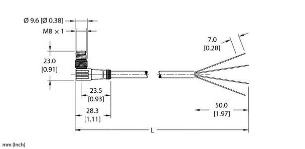 Turck Psw 4M-1 Single-ended Cordset, Right angle Male Connector