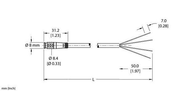 Turck Psg 3-3/S90/S618 Single-ended Cordset, Straight Male Connector