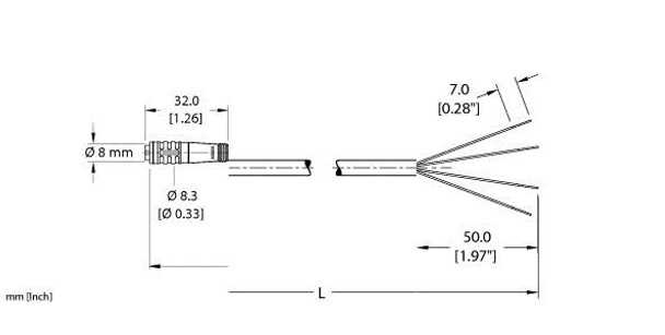 Turck Pkg 4-3 Single-ended Cordset, Straight Female Connector