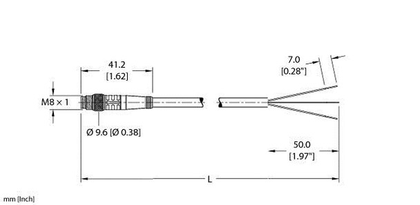 Turck Psg 3M-2/S760 Single-ended Cordset, Straight Male Connector