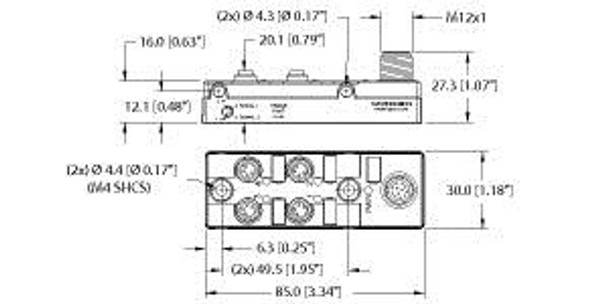 Turck Tb-4M8Z-4-Fs12 Junction Box - Actuator/Sensor, 4-port, M8 snap, 4 pole I/O port with M12 homerun